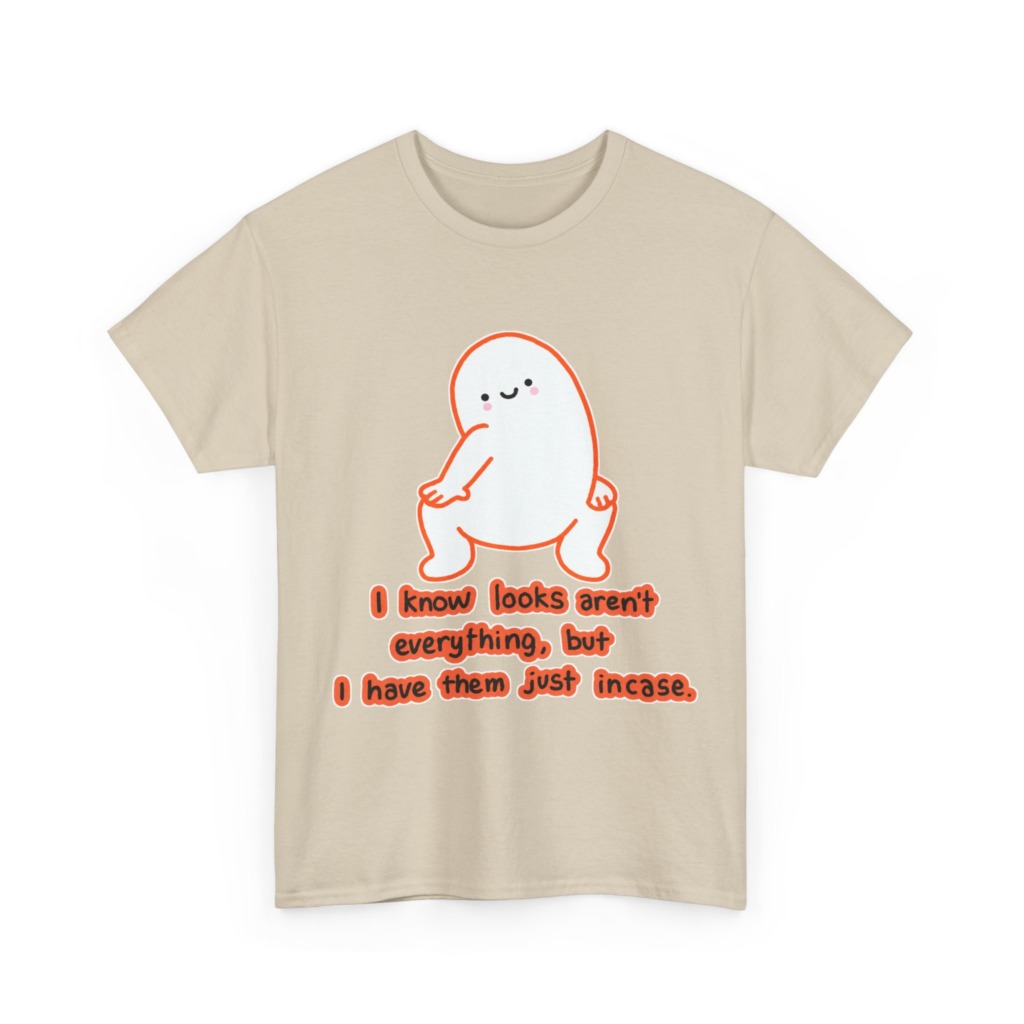 White T-Shirt: Squatting Blob 'Looks Aren't Everything'