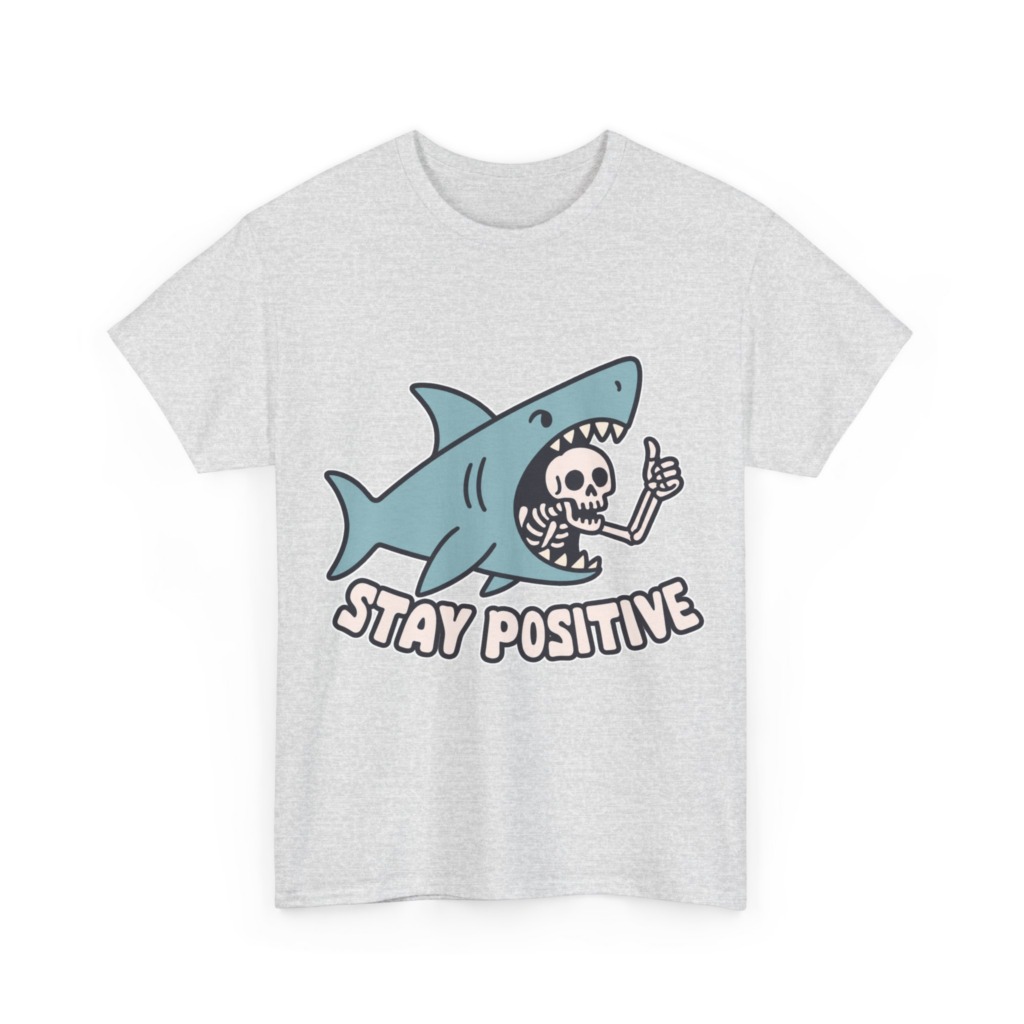 Shark Skeleton Thumbs Up 'Stay Positive' T-Shirt