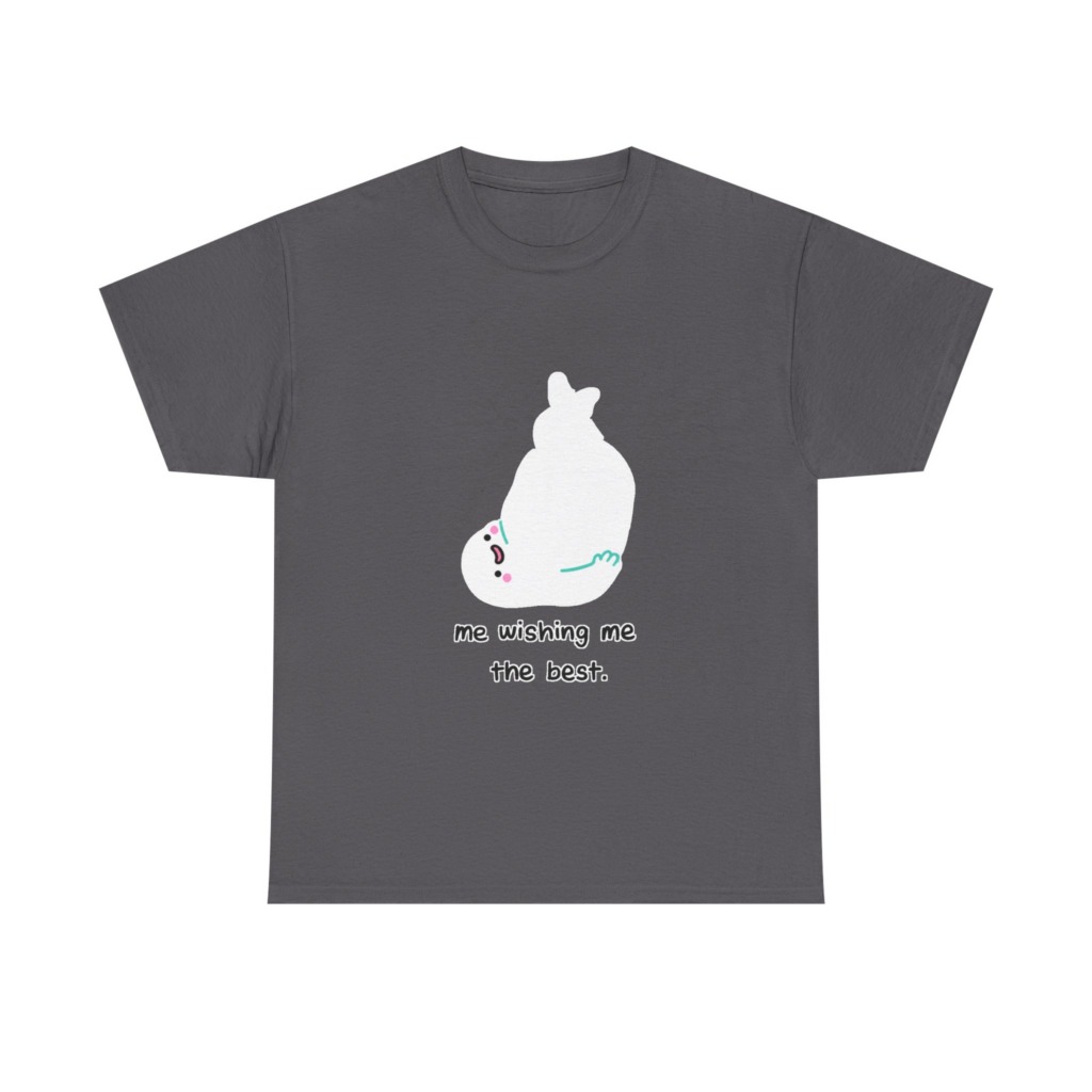 White T-Shirt: 'Wishing Me The Best' Cartoon Ghost Print