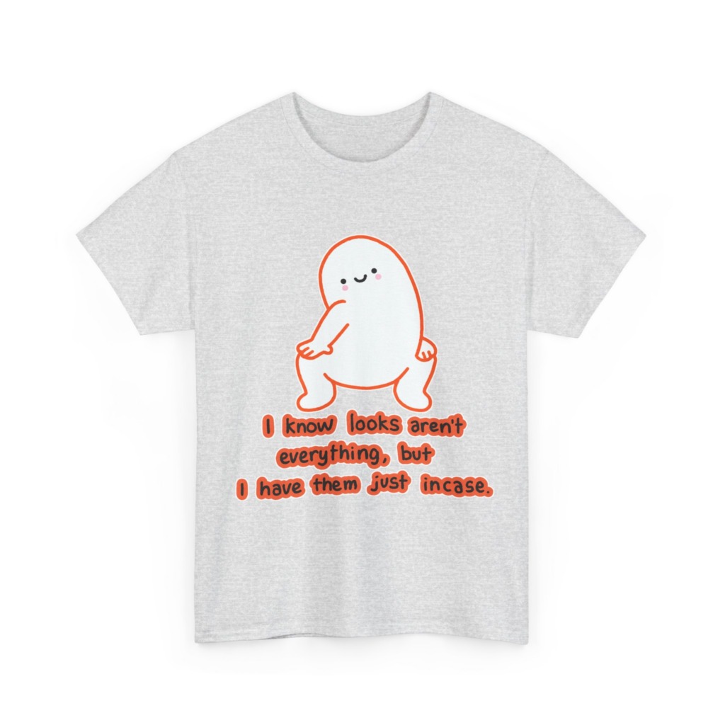 White T-Shirt: Squatting Blob 'Looks Aren't Everything'