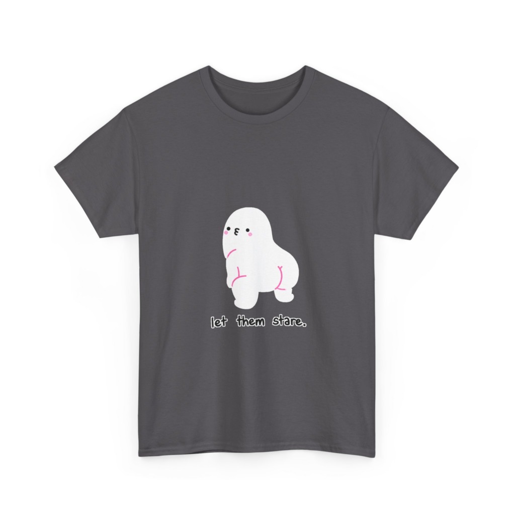 White Graphic Tee: Cute Blob 'Let Them Stare'
