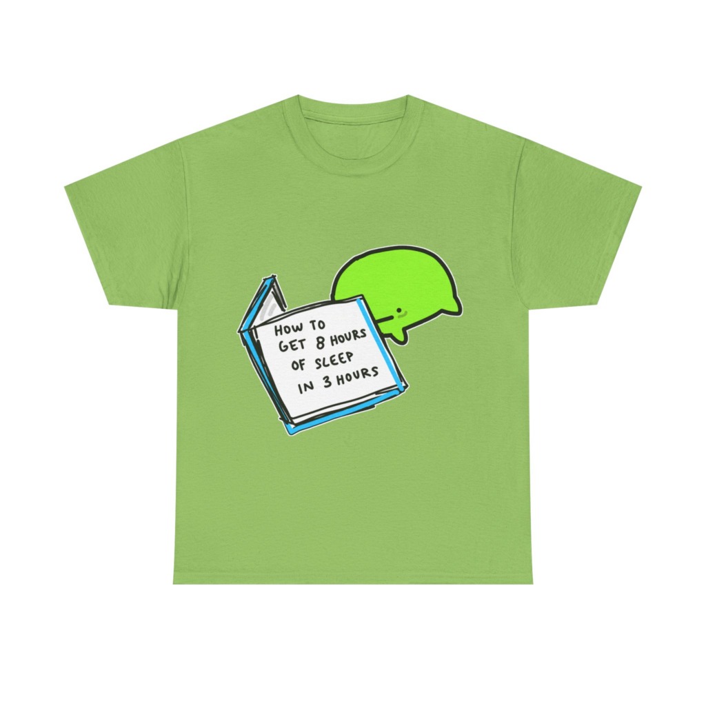 T-Shirt: Sleep Hack Book & Green Character Graphic