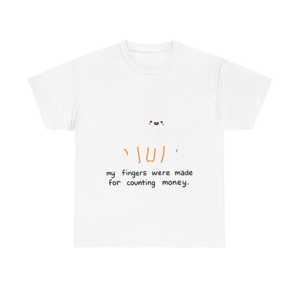 White T-Shirt with 'Counting Money Ghost' Graphic