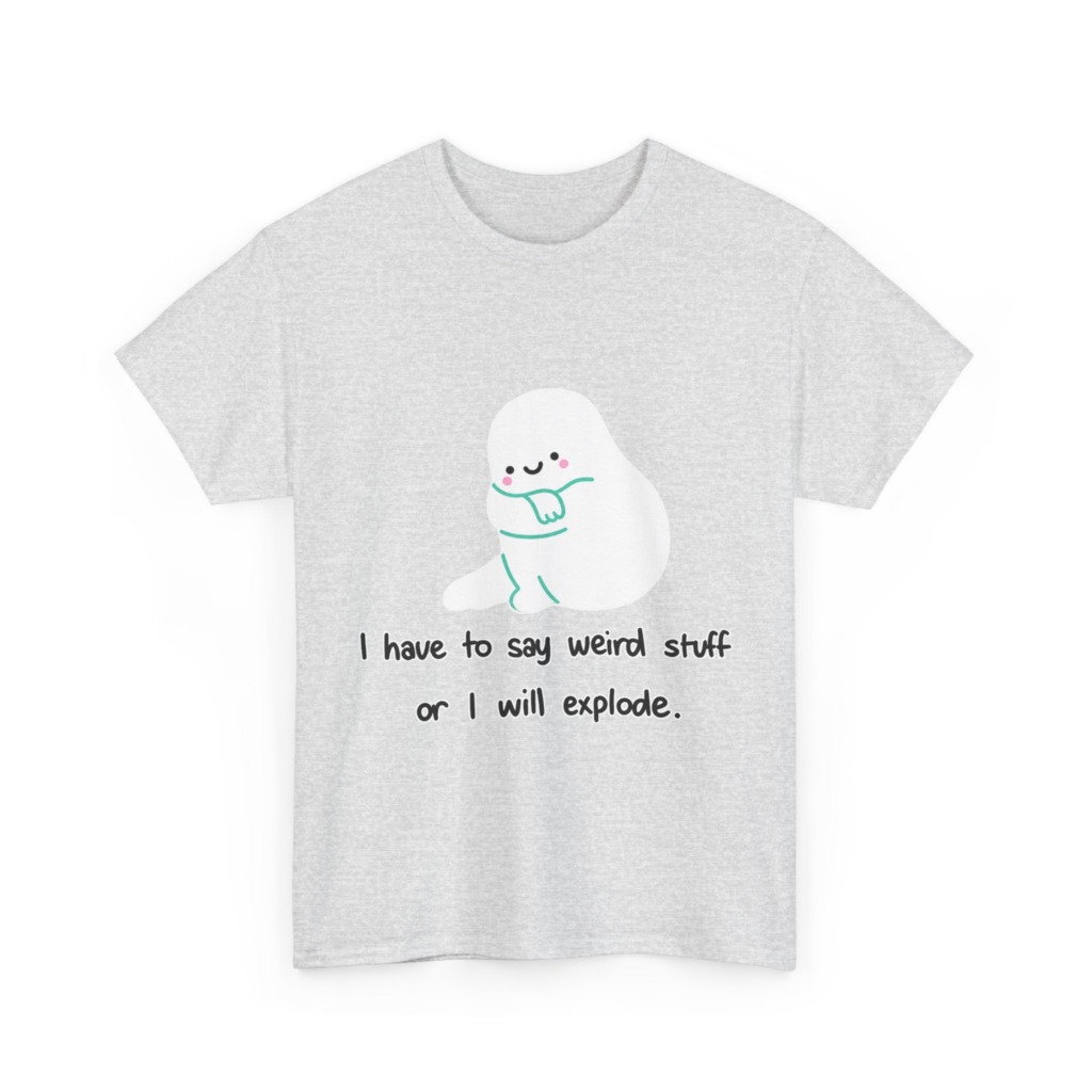 White T-Shirt with Cute Ghost "Weird Stuff" Print