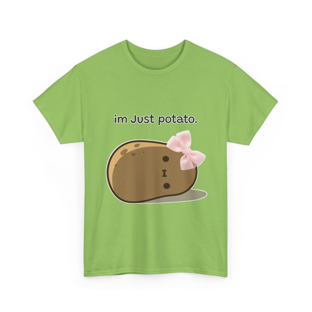 White 'im Just potato.' Pink Bow Potato Tee