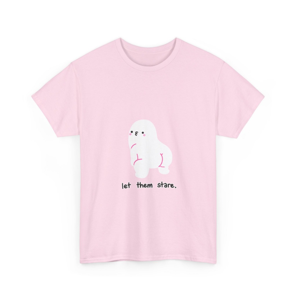 White Graphic Tee: Cute Blob 'Let Them Stare'