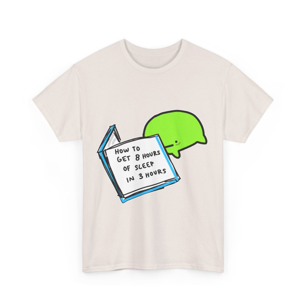 T-Shirt: Sleep Hack Book & Green Character Graphic