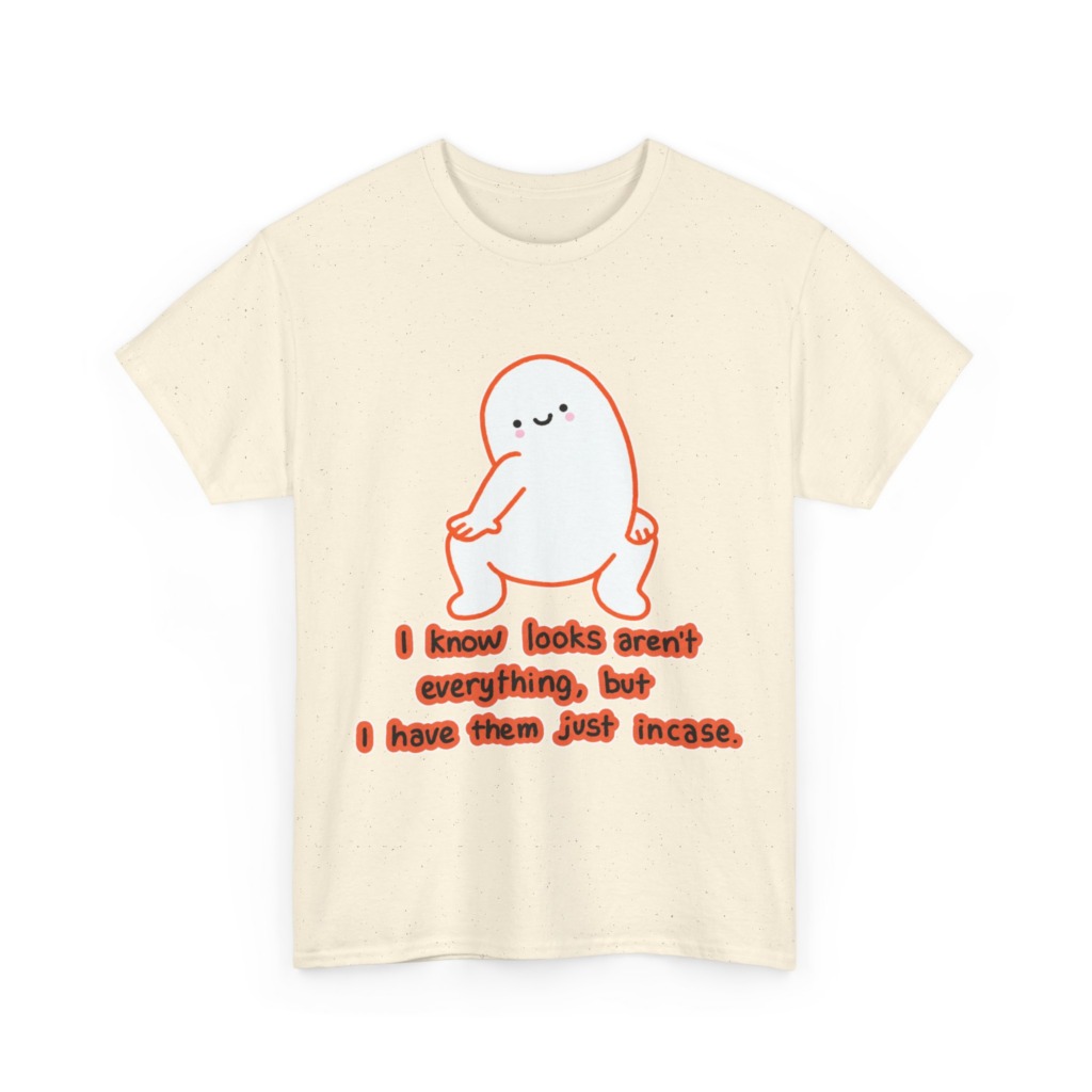 White T-Shirt: Squatting Blob 'Looks Aren't Everything'