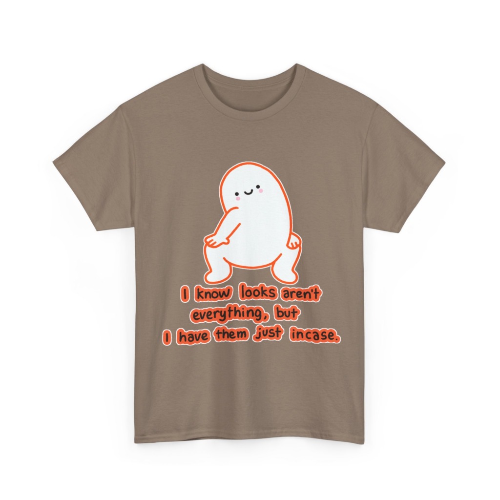 White T-Shirt: Squatting Blob 'Looks Aren't Everything'