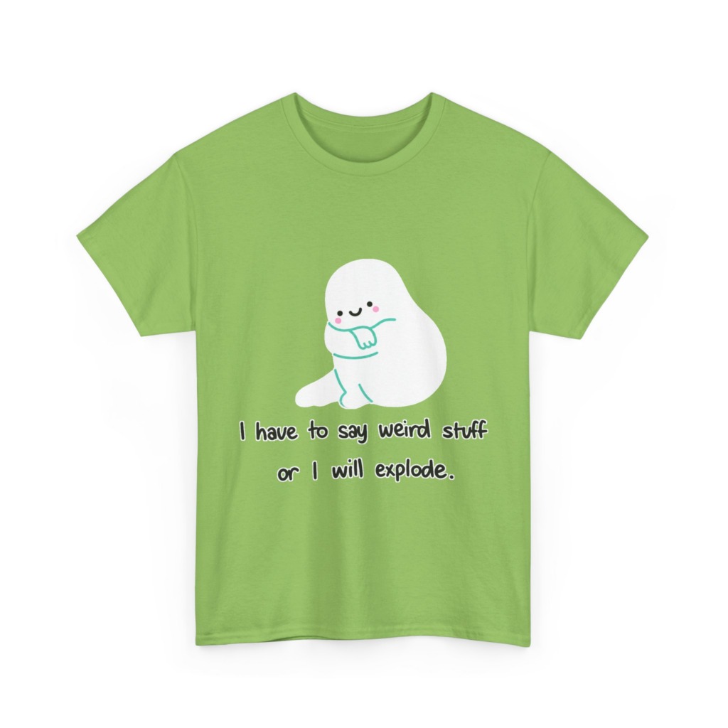 White T-Shirt with Cute Ghost "Weird Stuff" Print