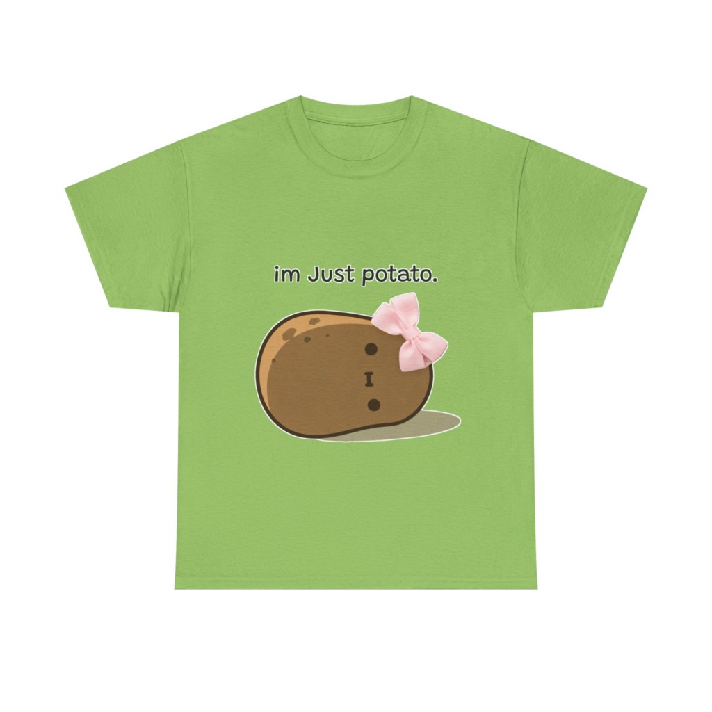 White Just Potato Graphic T-Shirt with Pink Bow