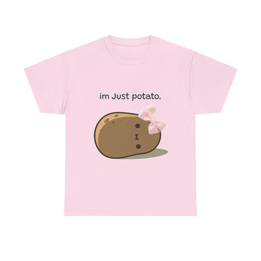 White 'im Just potato.' Pink Bow Potato Tee