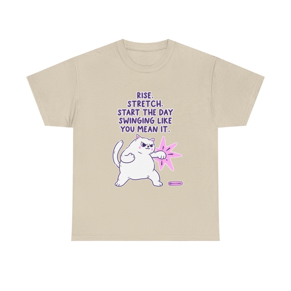 T-Shirt: 'Rise. Stretch.' Cat Punch Graphic