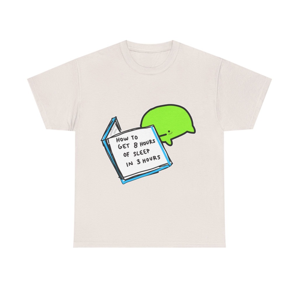 T-Shirt: Sleep Hack Book & Green Character Graphic
