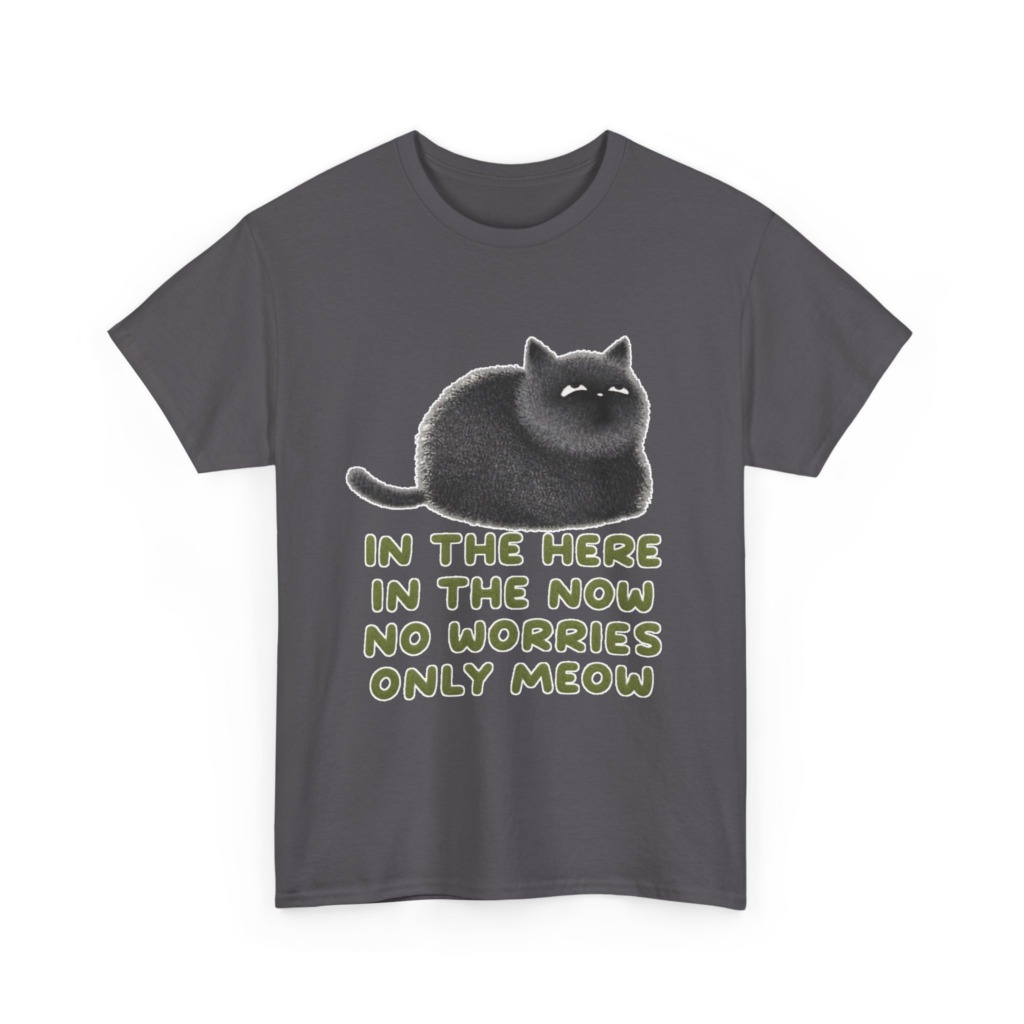 T-Shirt: Chubby Cat 'No Worries Only Meow' Slogan