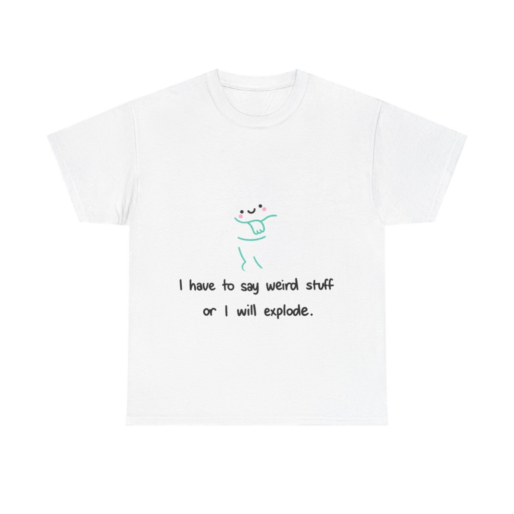 White T-Shirt with Cute Ghost "Weird Stuff" Print