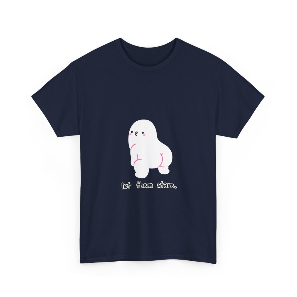 White Graphic Tee: Cute Blob 'Let Them Stare'