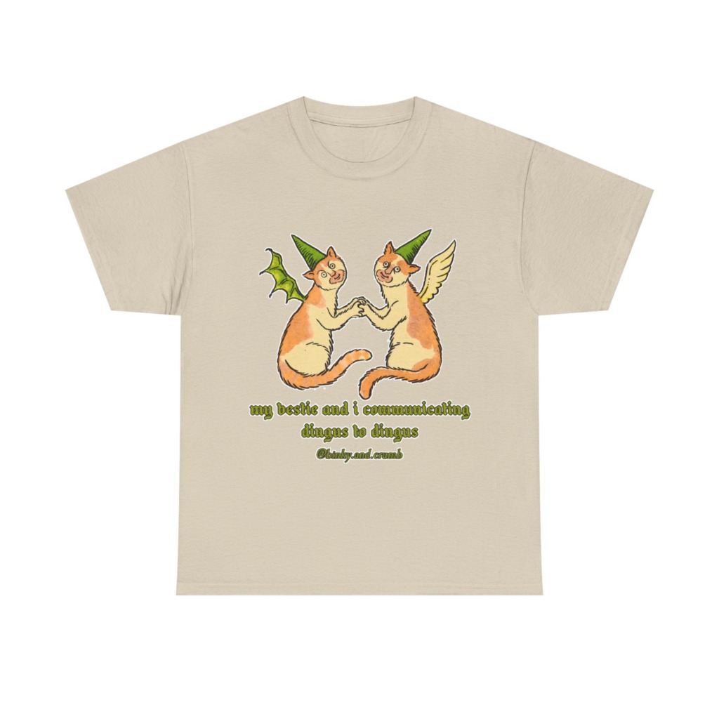 T-Shirt: Medieval Cat Besties 'Dingus to Dingus' Graphic