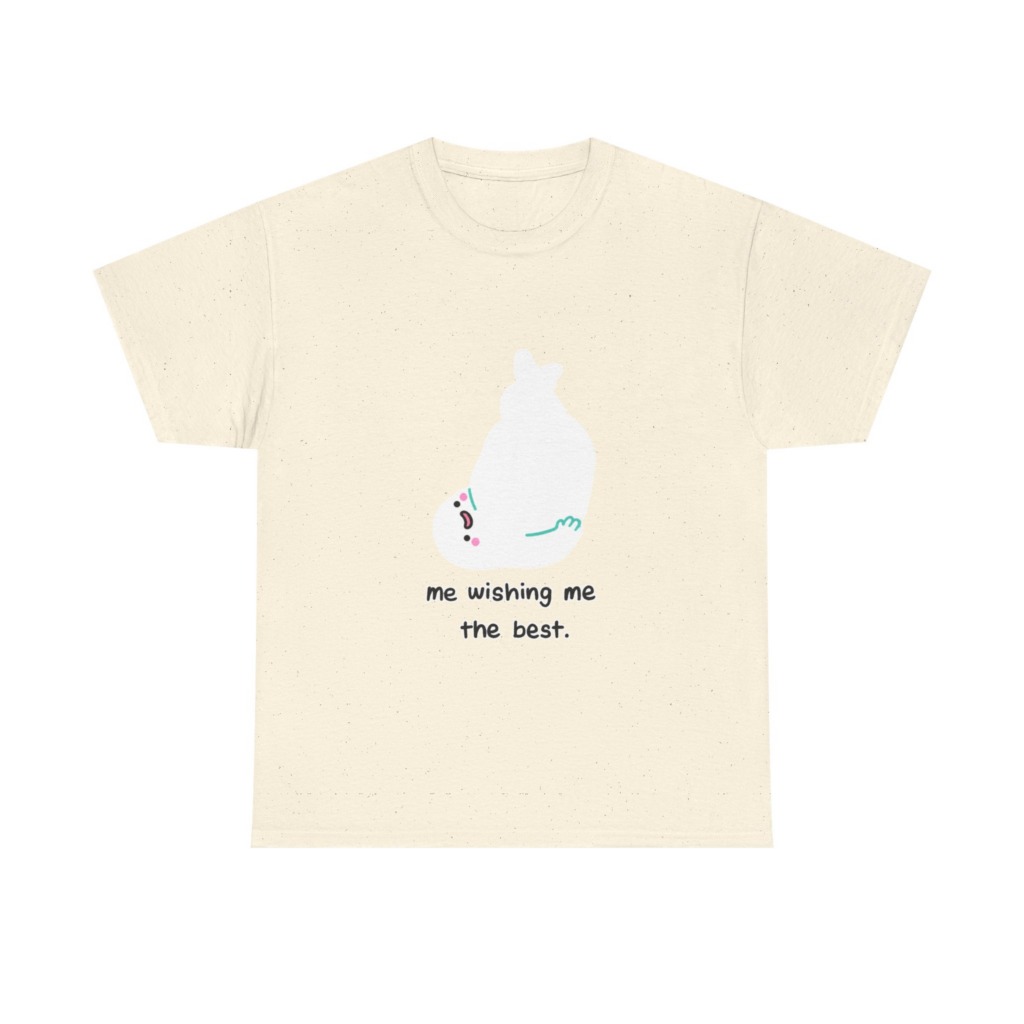 White T-Shirt: 'Wishing Me The Best' Cartoon Ghost Print