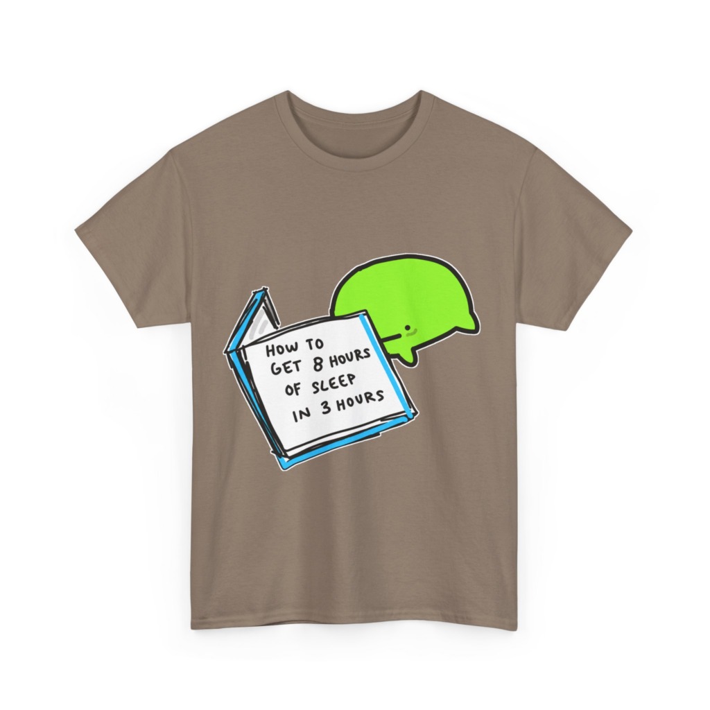 T-Shirt: Sleep Hack Book & Green Character Graphic