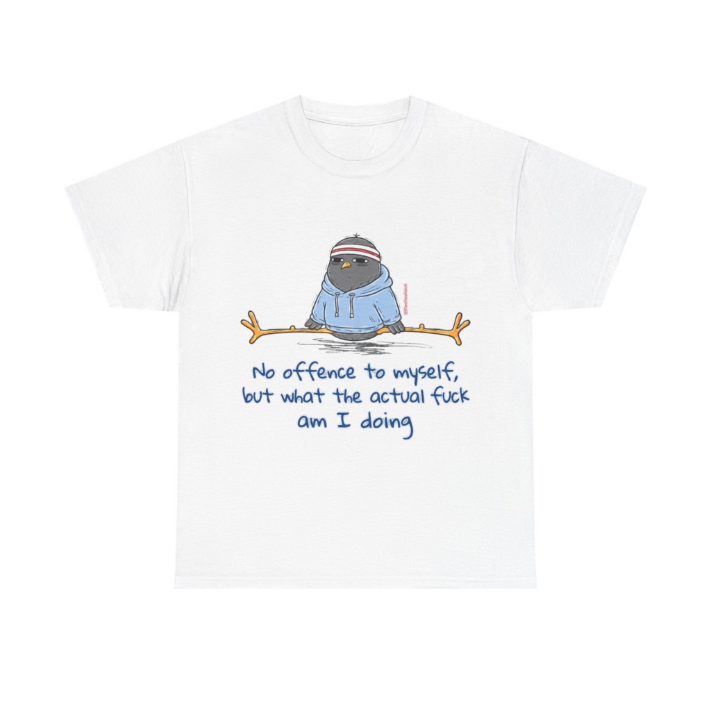 T-Shirt: 'What Am I Doing?' Pigeon Graphic Print