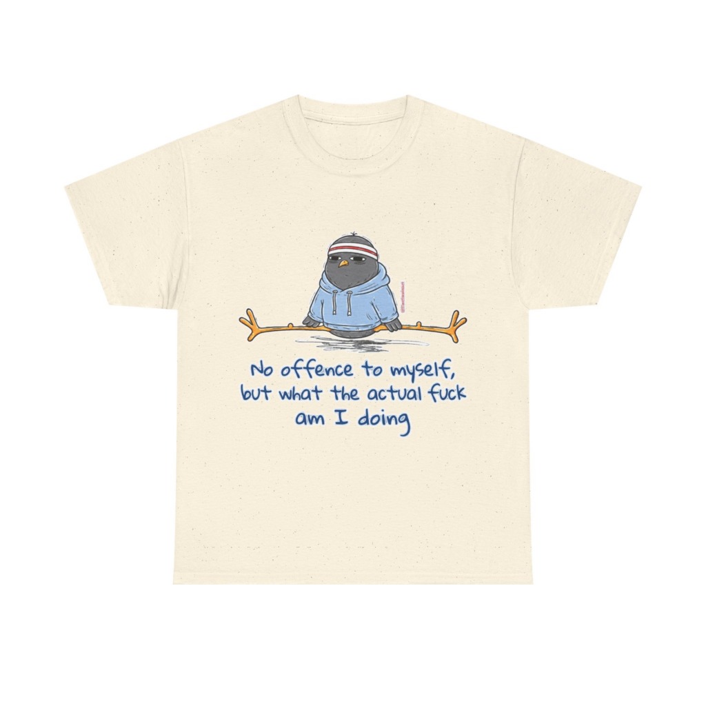 T-Shirt: 'What Am I Doing?' Pigeon Graphic Print