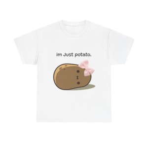 White 'im Just potato.' Pink Bow Potato Tee