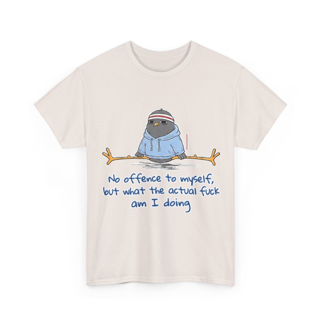 T-Shirt: 'What Am I Doing?' Pigeon Graphic Print