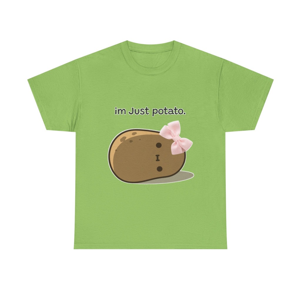 White 'im Just potato.' Pink Bow Potato Tee