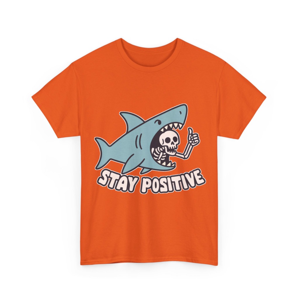 Shark Skeleton Thumbs Up 'Stay Positive' T-Shirt