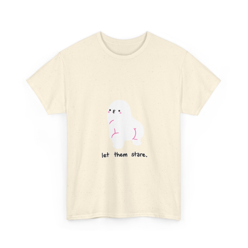 White Graphic Tee: Cute Blob 'Let Them Stare'