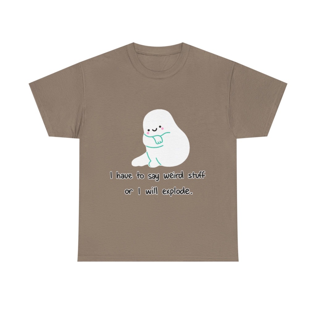 White T-Shirt with Cute Ghost "Weird Stuff" Print