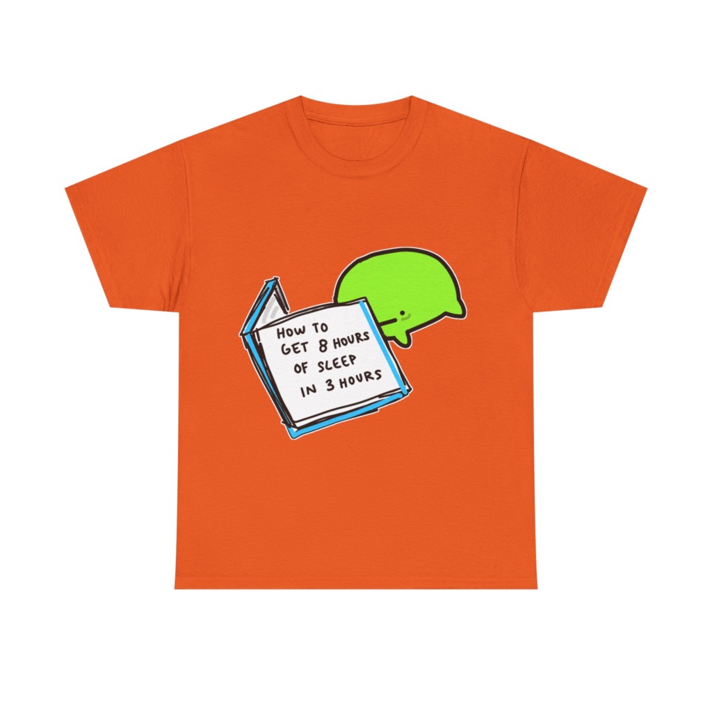 T-Shirt: Sleep Hack Book & Green Character Graphic