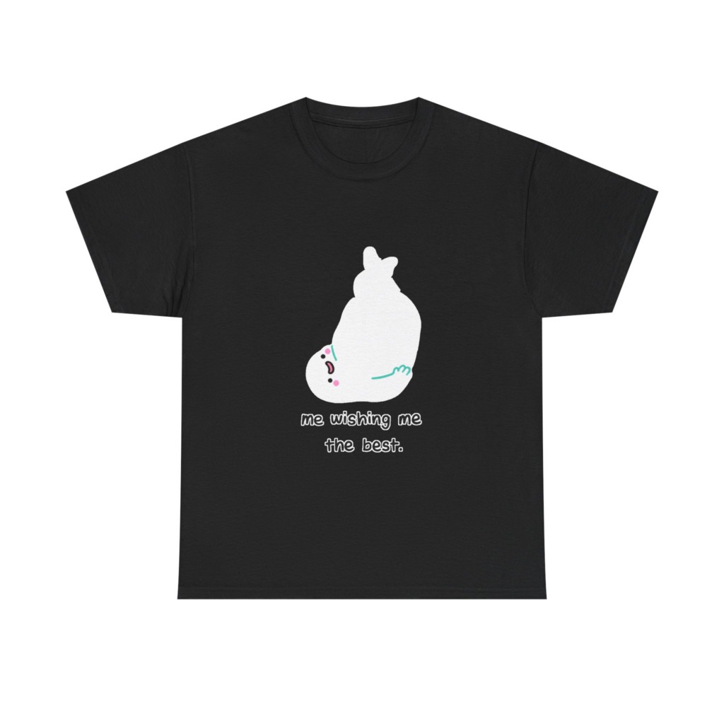 White T-Shirt: 'Wishing Me The Best' Cartoon Ghost Print