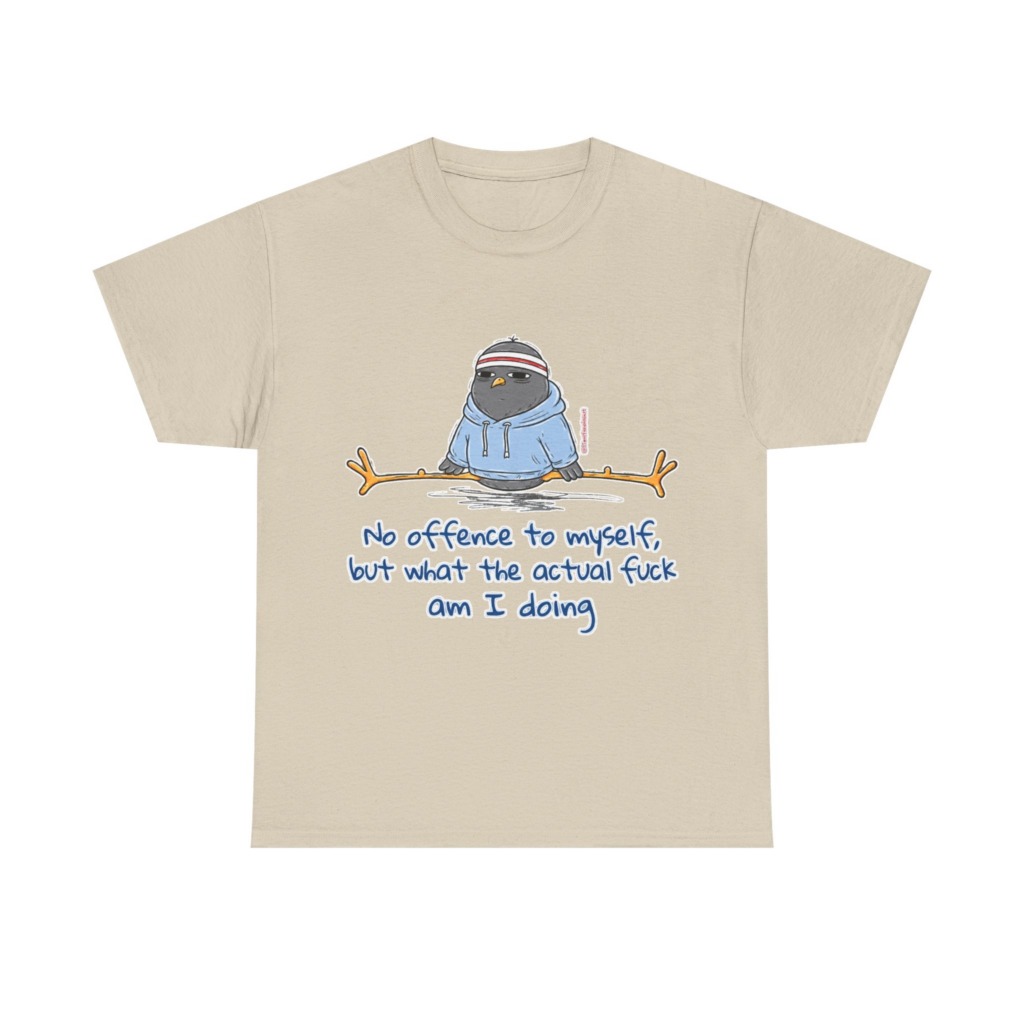 T-Shirt: 'What Am I Doing?' Pigeon Graphic Print