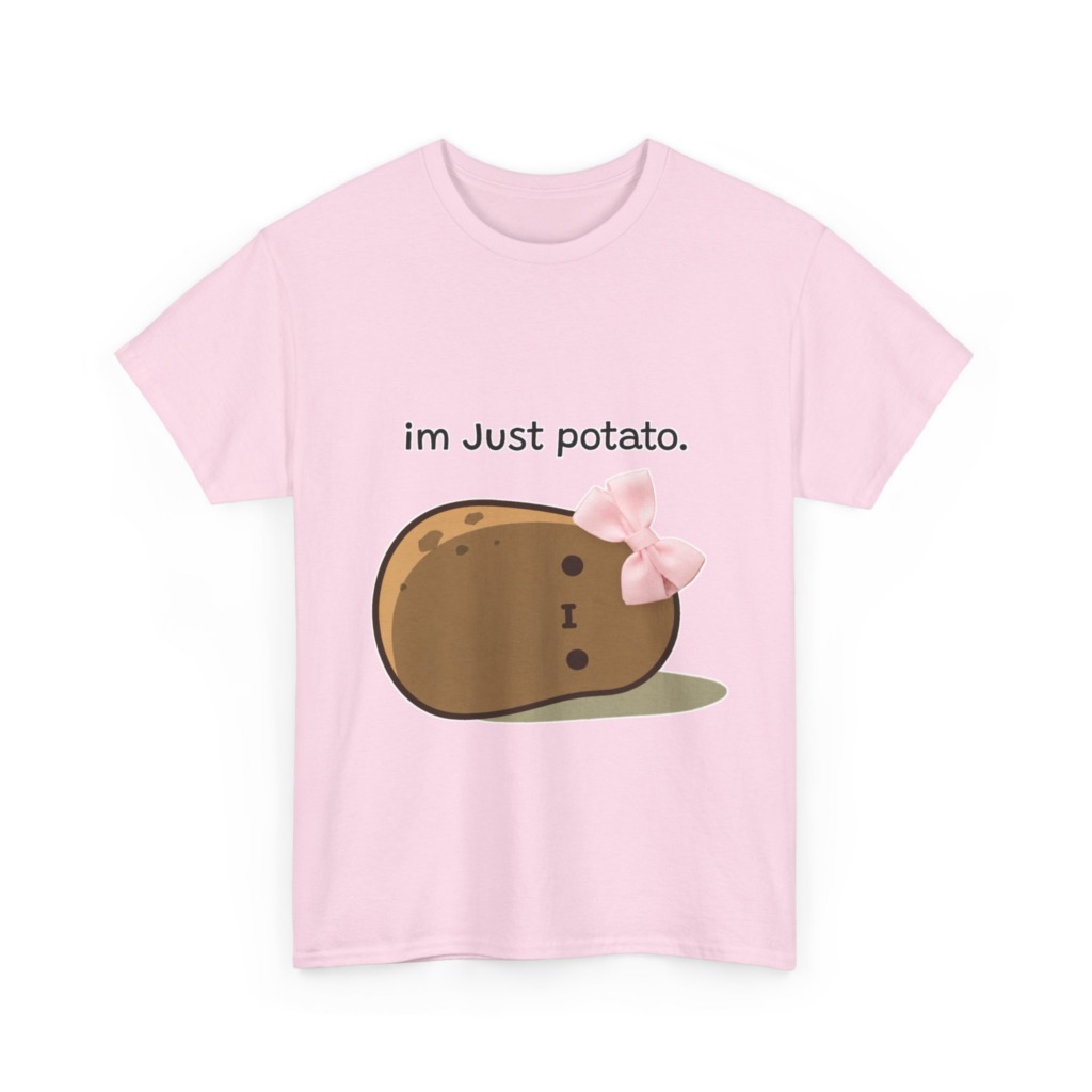 White Just Potato Graphic T-Shirt with Pink Bow