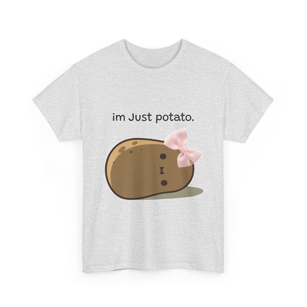 White 'im Just potato.' Pink Bow Potato Tee