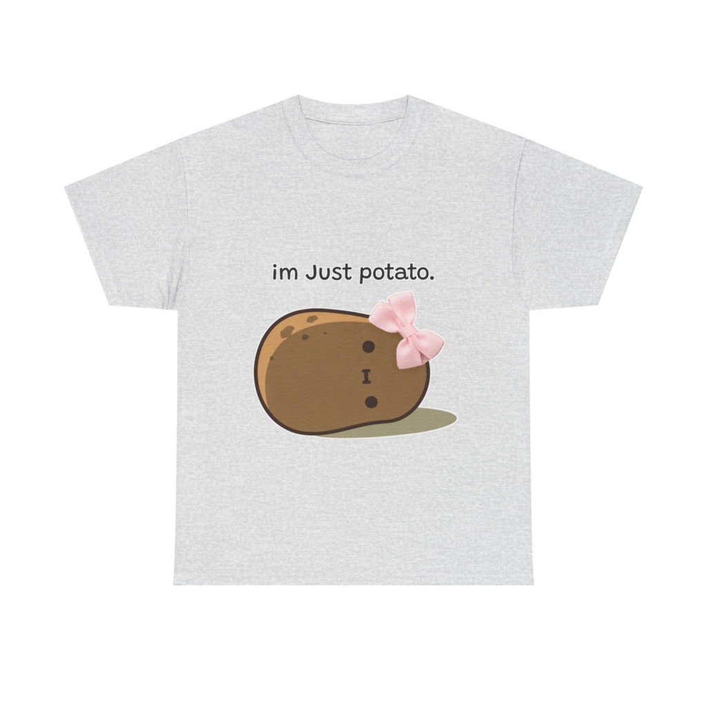White Just Potato Graphic T-Shirt with Pink Bow