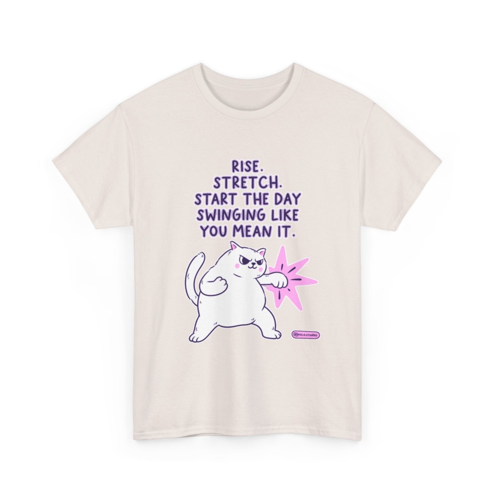 T-Shirt: 'Rise. Stretch.' Cat Punch Graphic