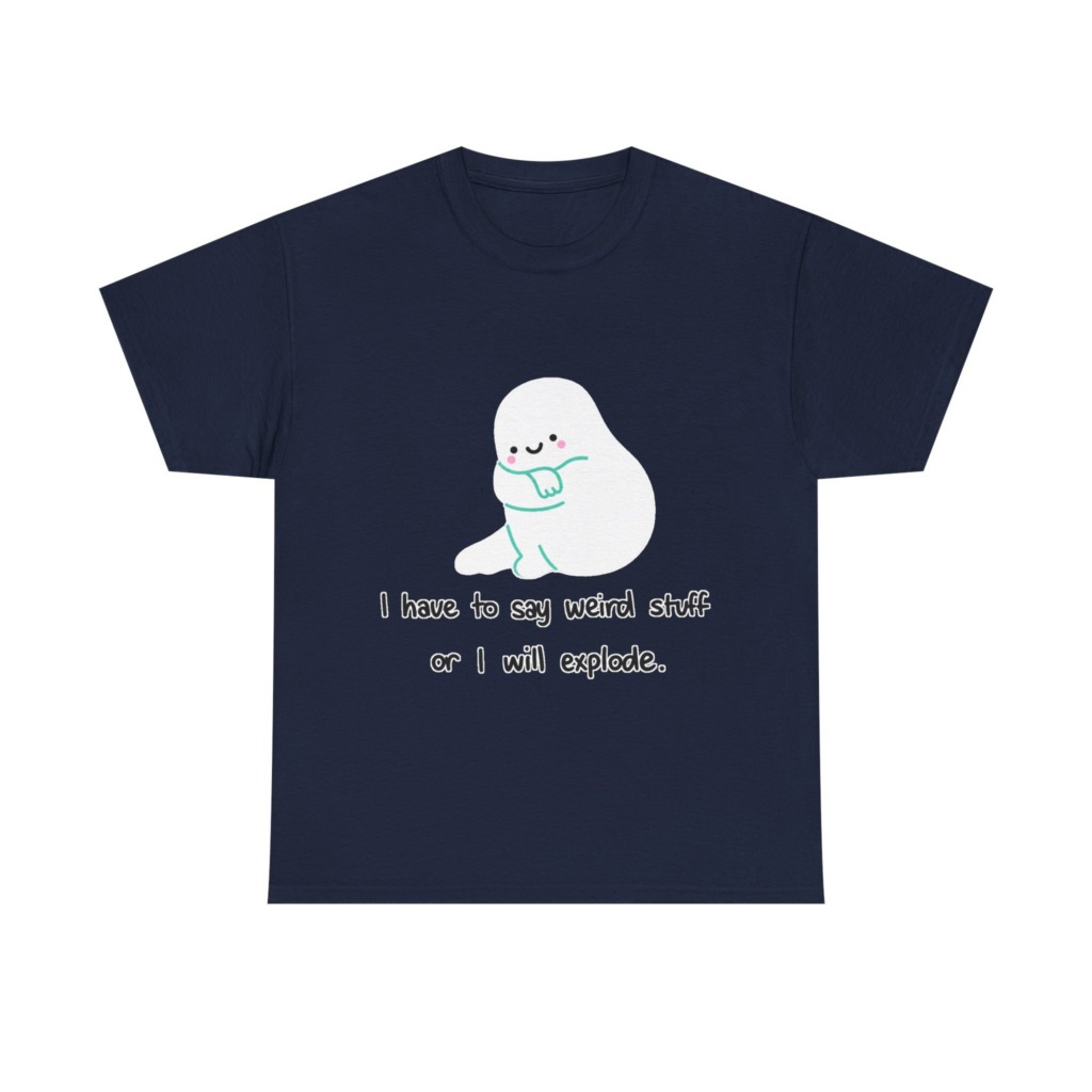 White T-Shirt with Cute Ghost "Weird Stuff" Print