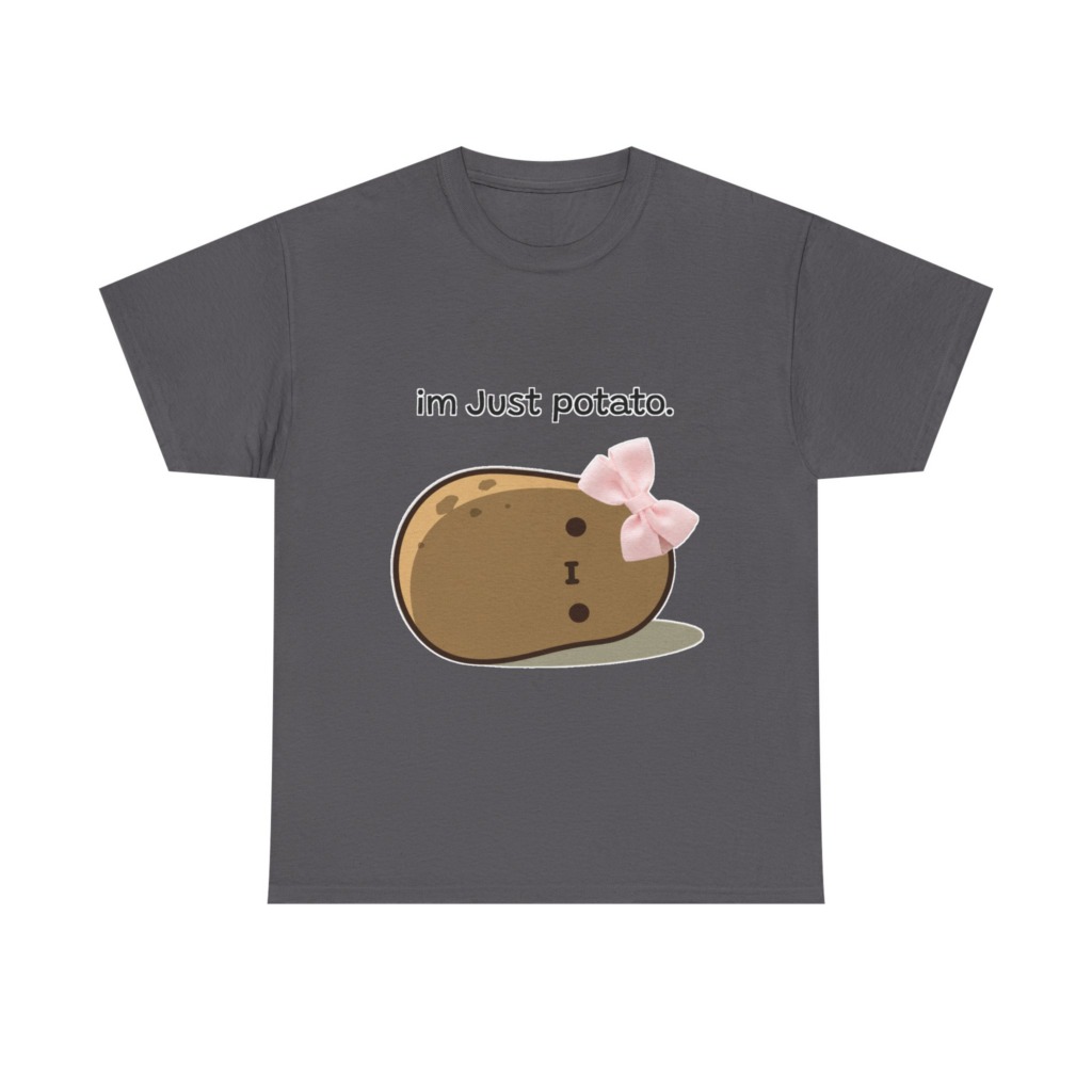 White 'im Just potato.' Pink Bow Potato Tee