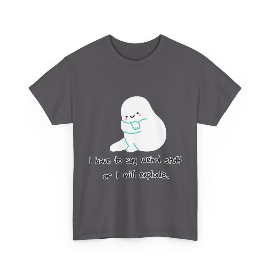 White T-Shirt with Cute Ghost "Weird Stuff" Print