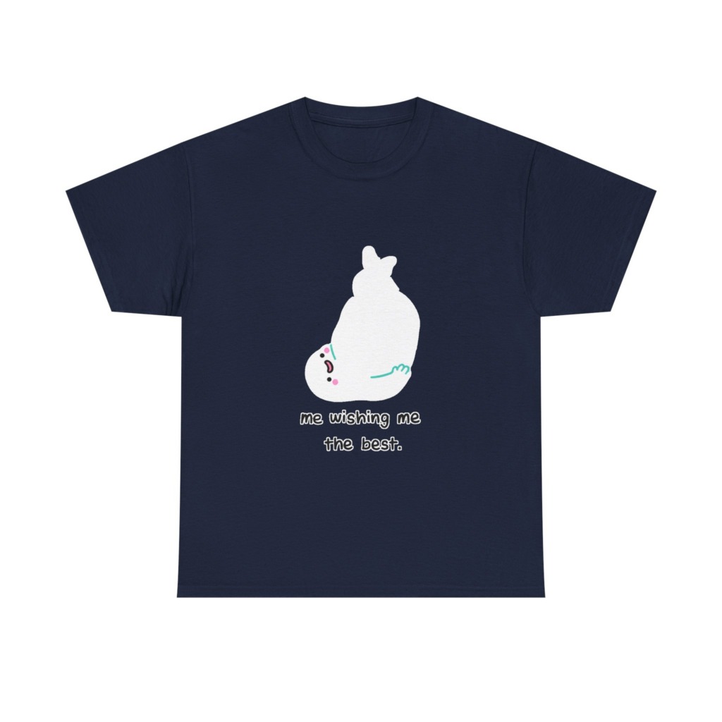 White T-Shirt: 'Wishing Me The Best' Cartoon Ghost Print