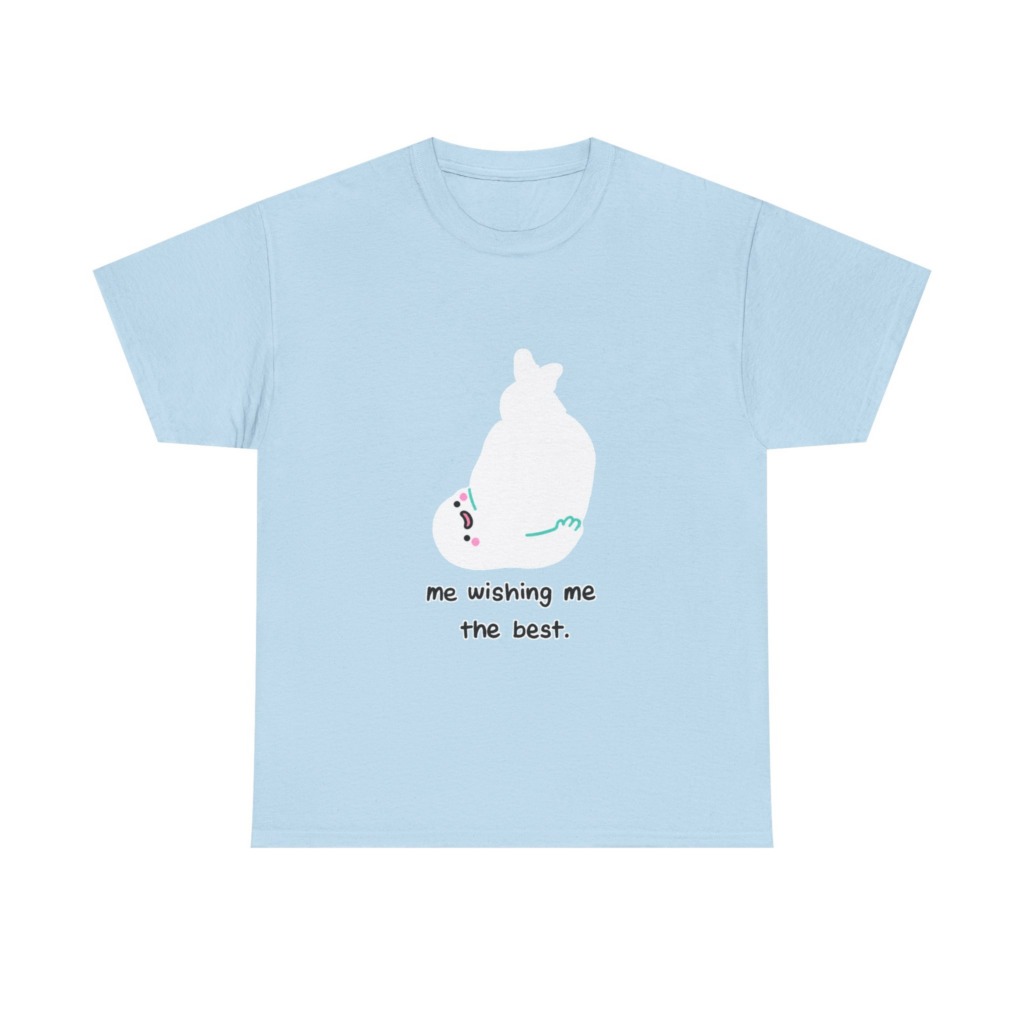 White T-Shirt: 'Wishing Me The Best' Cartoon Ghost Print